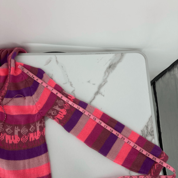 Alpaca Wool Youth XL Sweater Hooded Pink Striped Fringe Hem Pockets Made in Peru - Picture 7 of 12